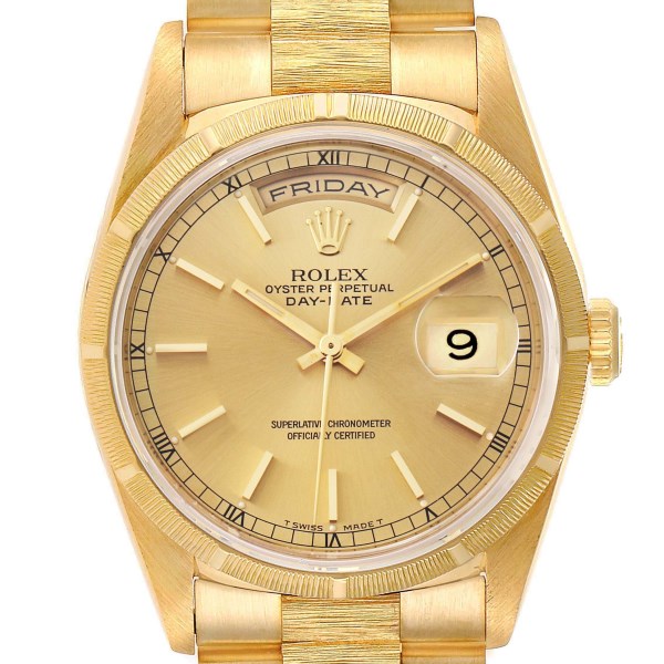 Rolex Day-Date President 36mm Yellow Gold Bark Finish Mens Watch 18248