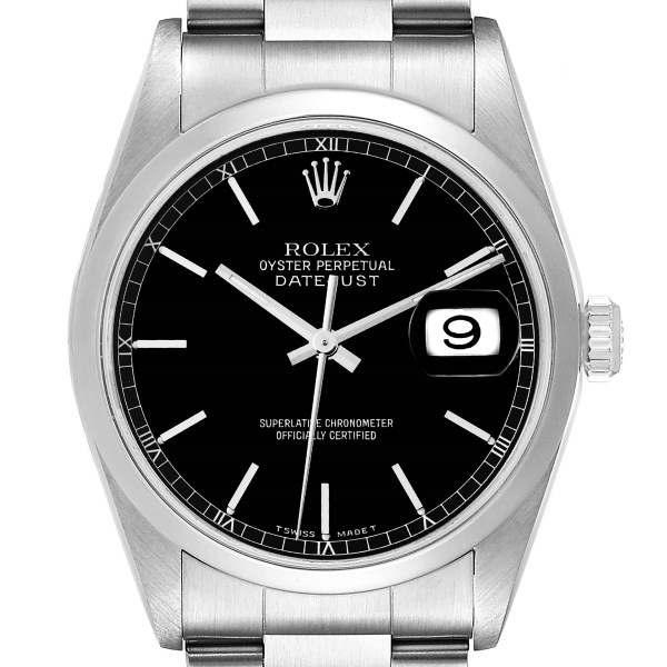 Rolex Datejust Black Dial Oyster Bracelet Steel Mens Watch 16200