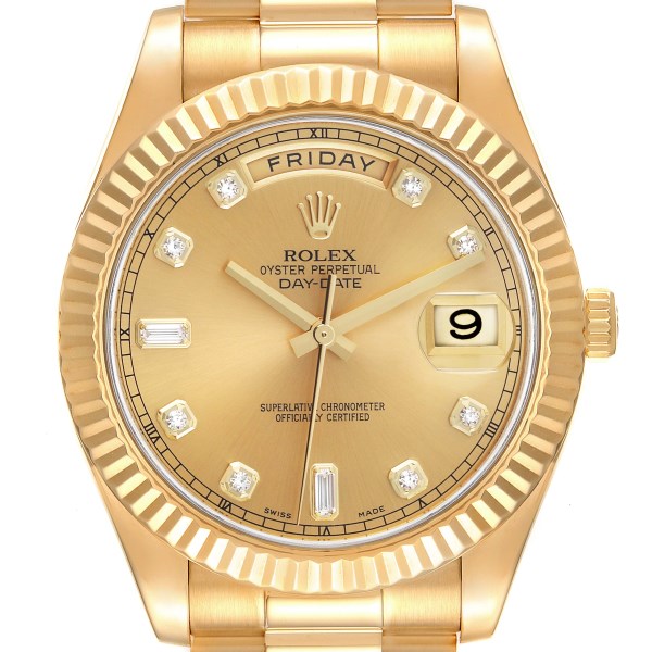 Rolex Day-Date II President 41 Yellow Gold Diamond Mens Watch 218238 Box Card