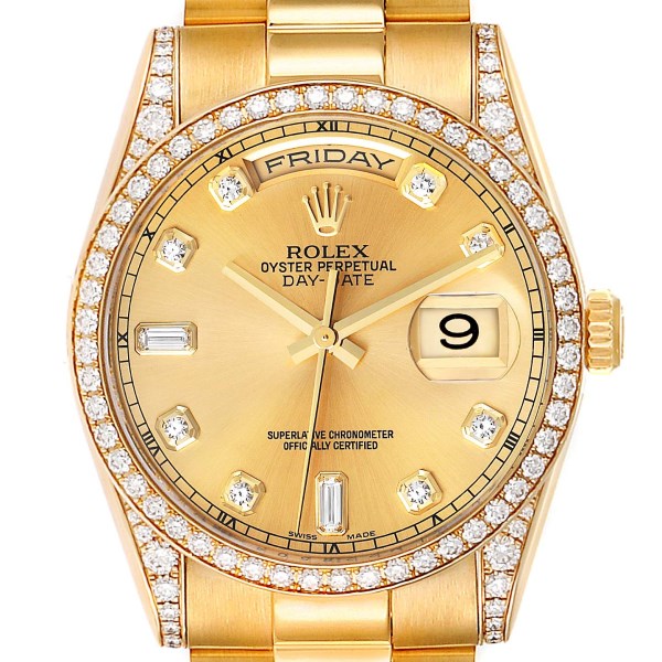 Rolex President Day-Date Yellow Gold Diamond Dial Bezel Lugs Mens Watch 118388 Rolex President Day-Date Yellow Gold Diamond Dial Bezel Lugs Mens Watch 118388