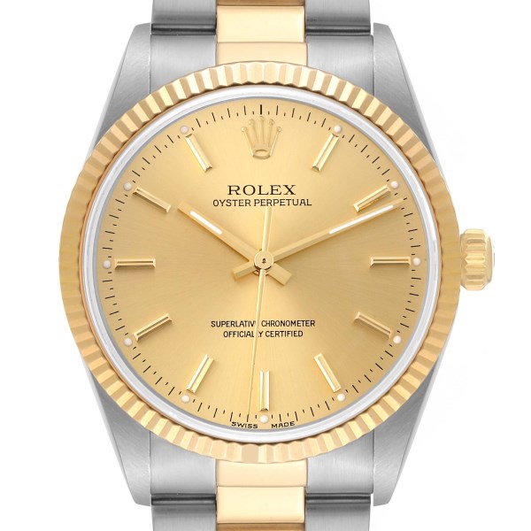 Rolex Oyster Perpetual Fluted Bezel Steel Yellow Gold Mens Watch 14233