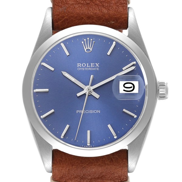 Rolex OysterDate Precision Blue Dial Steel Vintage Mens Watch 6694