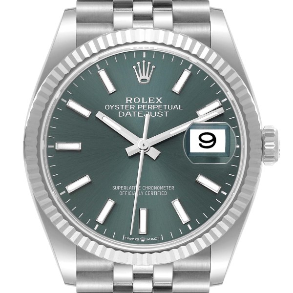 Rolex Datejust Steel White Gold Mint Green Dial Mens Watch 126234 Unworn