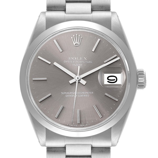 Rolex Date Grey Ghost Dial Smooth Bezel Steel Vintage Mens Watch 1500