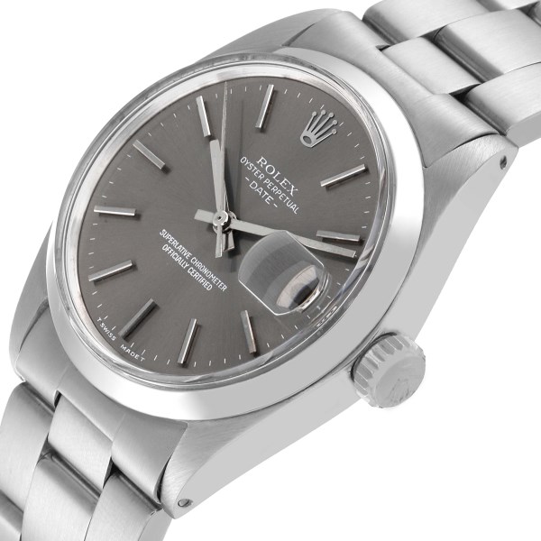 Rolex Date Grey Ghost Dial Smooth Bezel Steel Vintage Mens Watch 1500