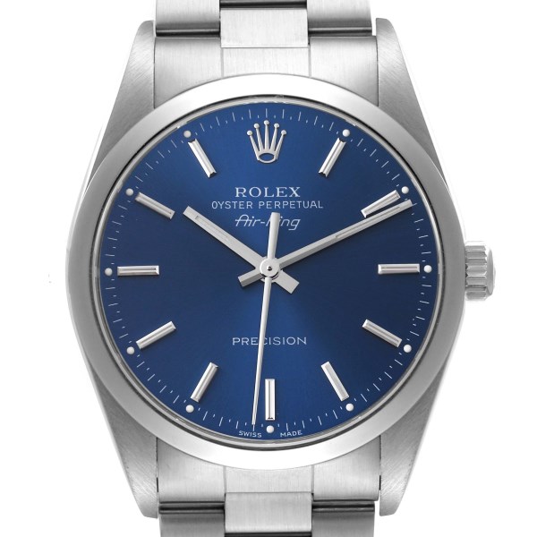 Rolex Air King 34 Blue Dial Smooth Bezel Steel Mens Watch 14000