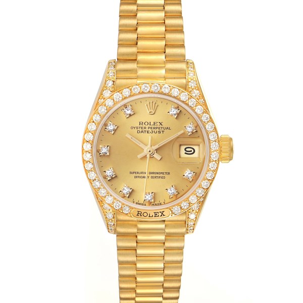 Rolex President Datejust Yellow Gold Diamond Ladies Watch 69158 Box Service Card