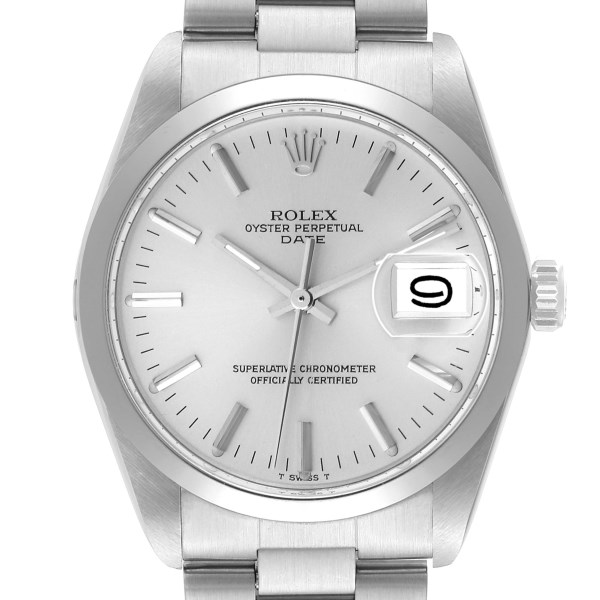 Rolex Date Stainless Steel Silver Dial Vintage Mens Watch 1500 Box Service Card