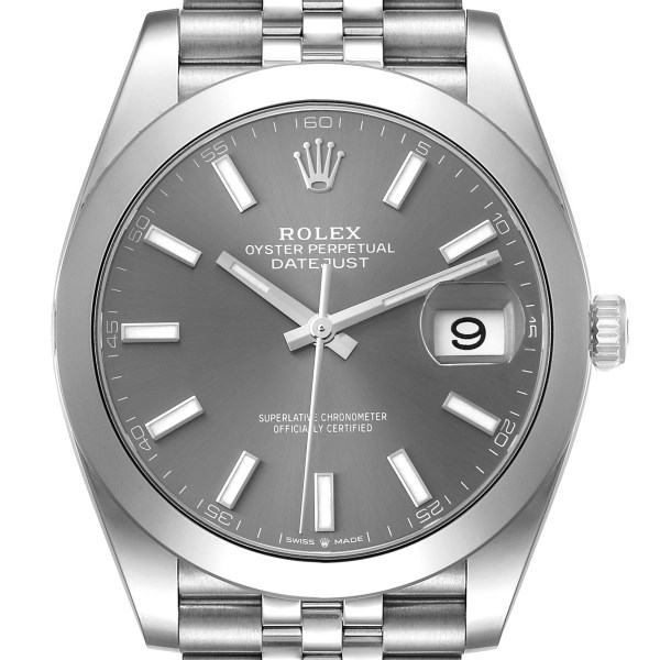 Rolex Datejust 41 Slate Dial Smooth Bezel Steel Mens Watch 126300 Unworn