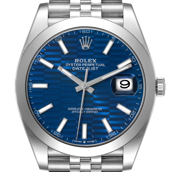 Rolex Datejust 41 Blue Dial Smooth Bezel Steel Mens Watch 126300 Unworn