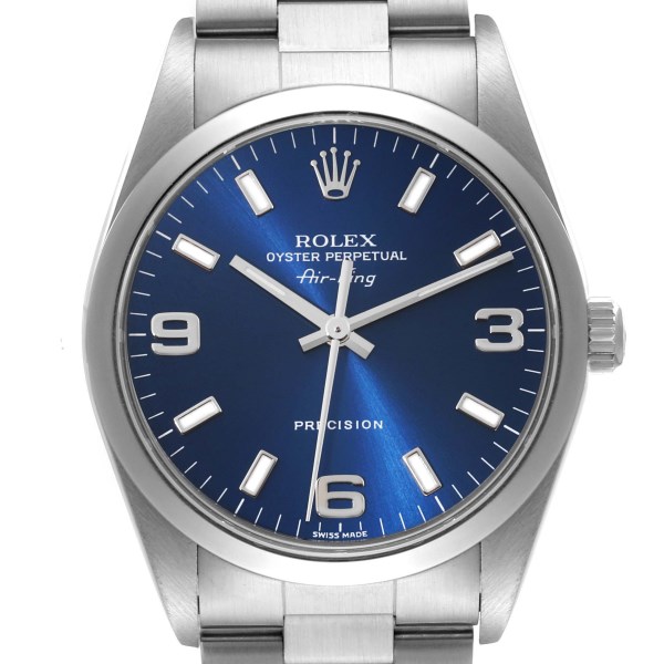 Rolex Air King 34mm Blue Dial Smooth Bezel Steel Mens Watch 14000