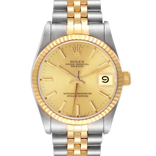 Rolex Datejust Midsize Steel Yellow Gold Champagne Dial Ladies Watch 68273