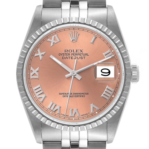 Rolex Datejust 36 Salmon Roman Dial Steel Mens Watch 16220