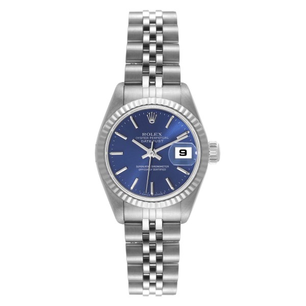 Rolex Datejust Steel White Gold Blue Baton Dial Ladies Watch 69174