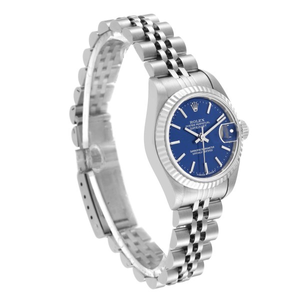 Rolex Datejust Steel White Gold Blue Baton Dial Ladies Watch 69174