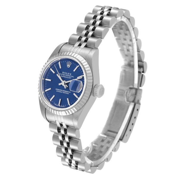 Rolex Datejust Steel White Gold Blue Baton Dial Ladies Watch 69174
