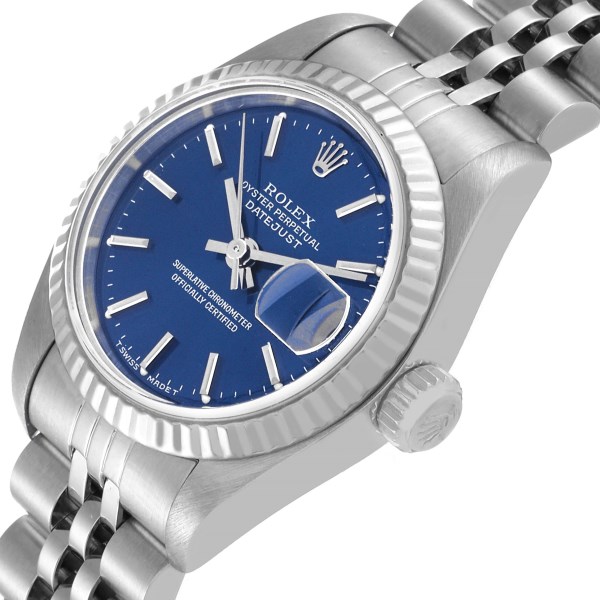 Rolex Datejust Steel White Gold Blue Baton Dial Ladies Watch 69174